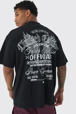 Oversized Extended Neck Limited Edition Back Print T-Shirt | UK^boohooMAN Hot