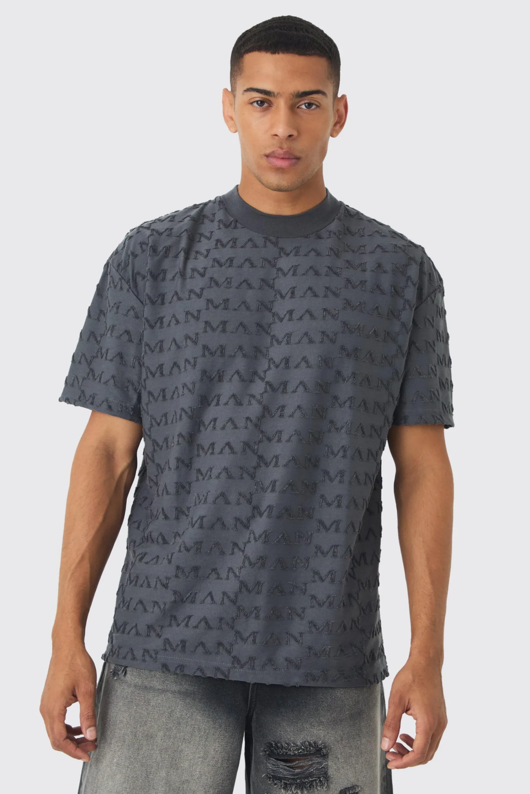 Oversized Extended Neck Man Towelling Jacquard T-shirt | UK^boohooMAN Discount