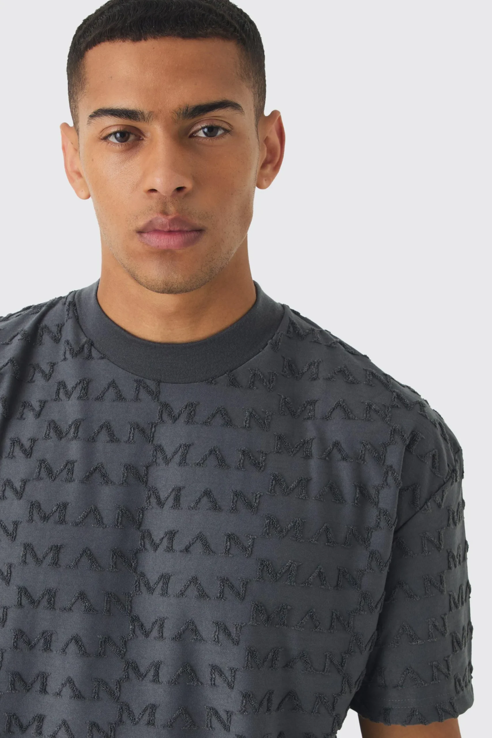 Oversized Extended Neck Man Towelling Jacquard T-shirt | UK^boohooMAN Discount