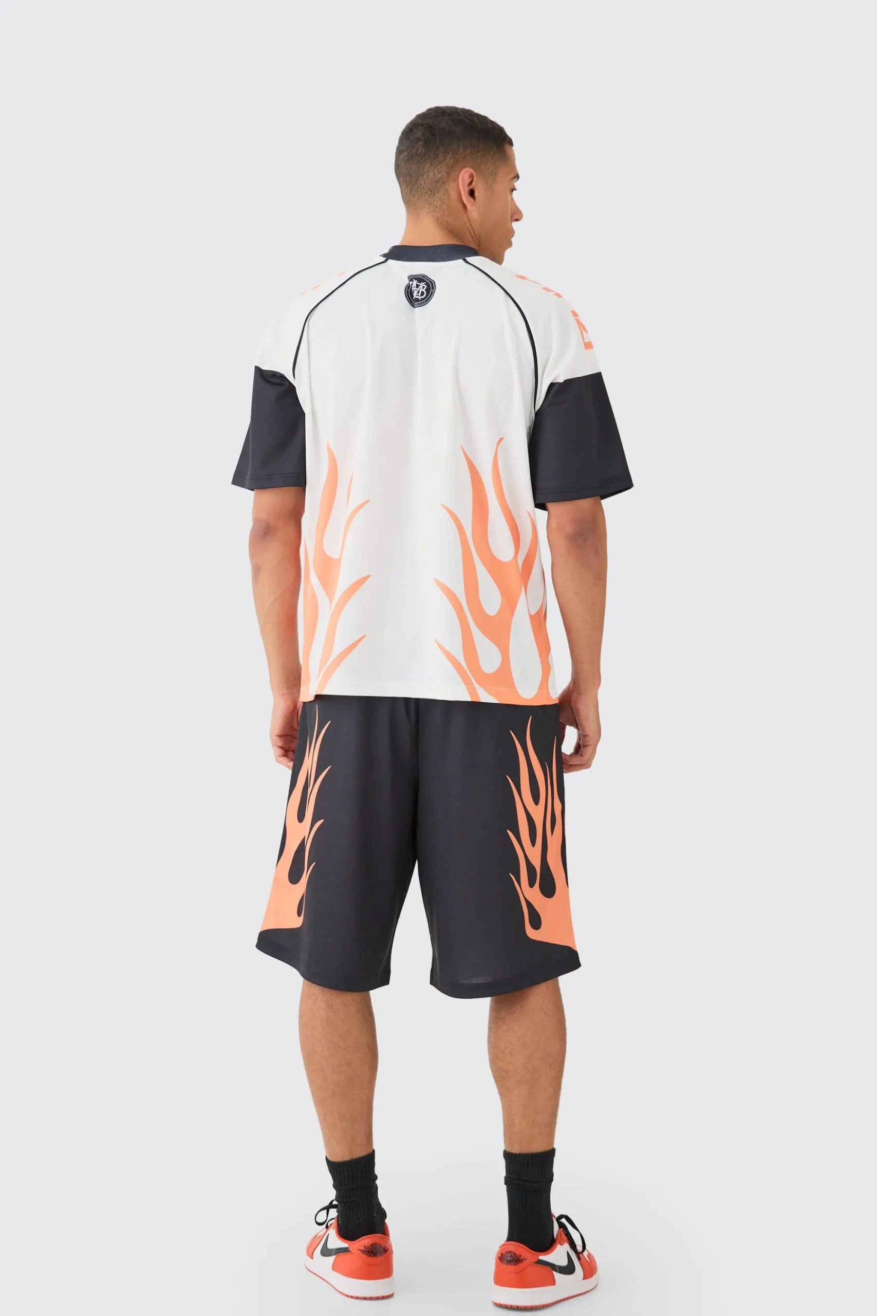 boohooMAN Oversized Extended Neck Mesh Flame T-shirt & Jorts Set | UK| Shorts|Sets & Co-Ords