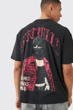 Oversized Extended Neck Mask Back Print T-shirt | UK^boohooMAN Online