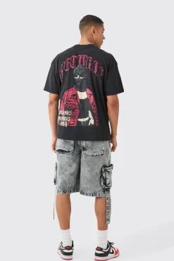 Oversized Extended Neck Mask Back Print T-shirt | UK^boohooMAN Online