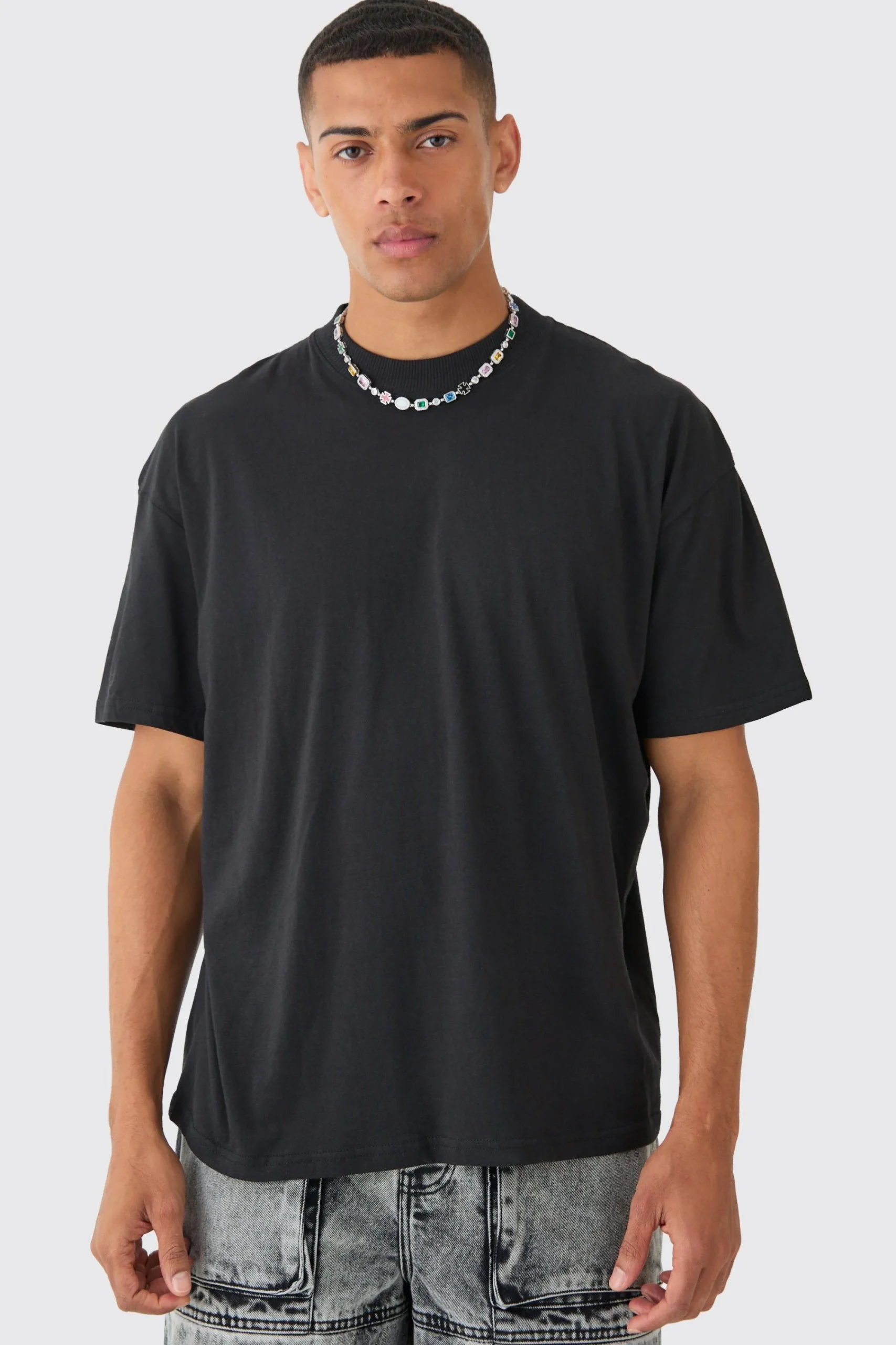 Oversized Extended Neck Mask Back Print T-shirt | UK^boohooMAN Online