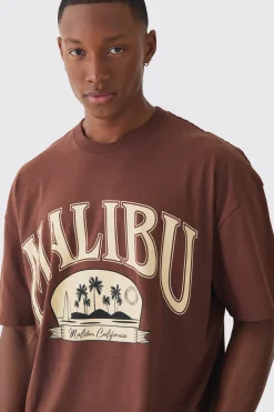 Oversized Extended Neck Malibu Print Wash T-shirt | UK^boohooMAN Online