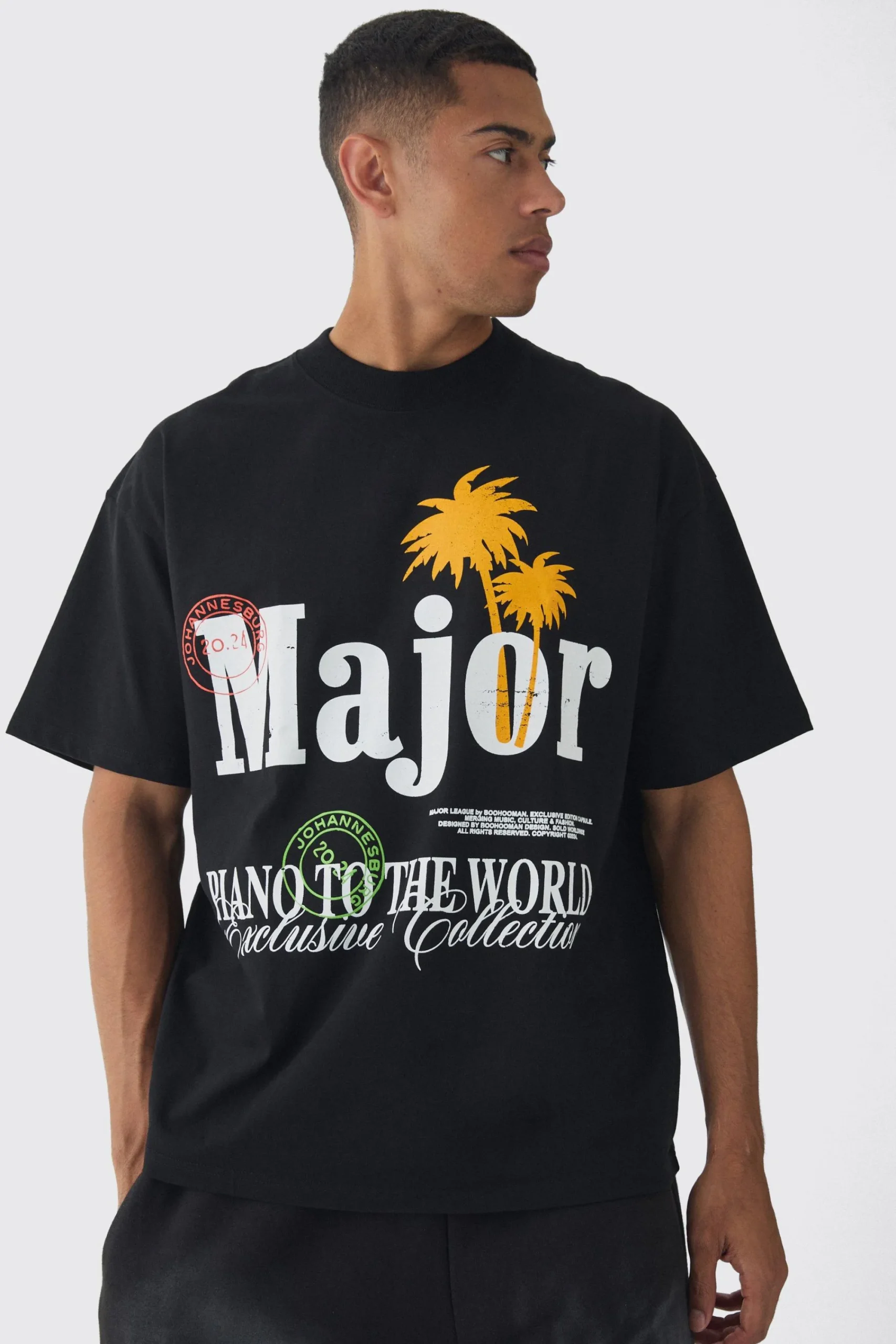 Oversized Extended Neck Major Printed T-Shirt | UK^boohooMAN Best
