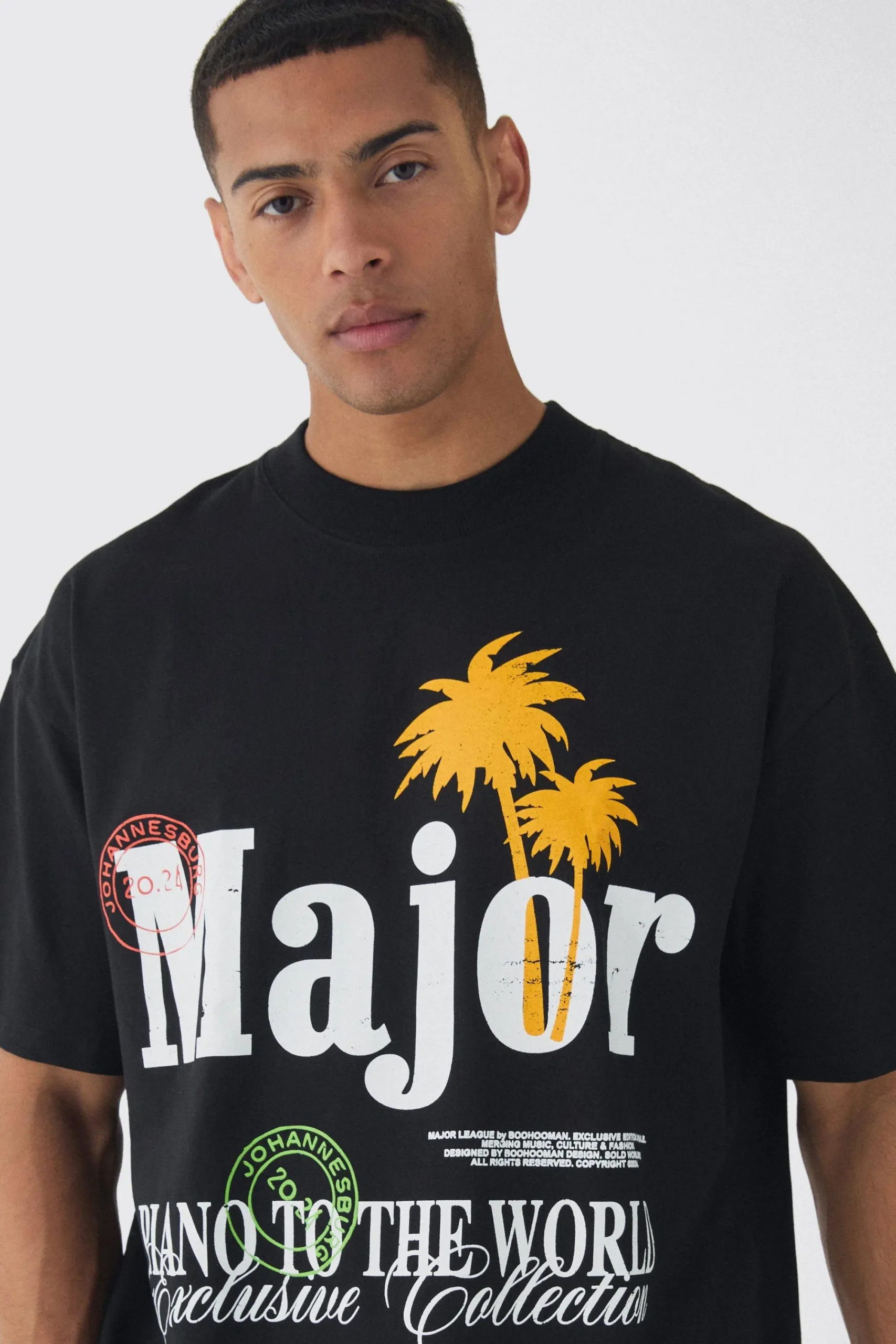Oversized Extended Neck Major Printed T-Shirt | UK^boohooMAN Best