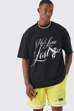 boohooMAN Oversized Extended Neck No Love T-shirt & Mesh Short Set | UK| Sets & Co-Ords|Tracksuits