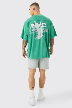 Oversized Extended Neck NYC Dove Back Print T-shirt | UK^boohooMAN Best