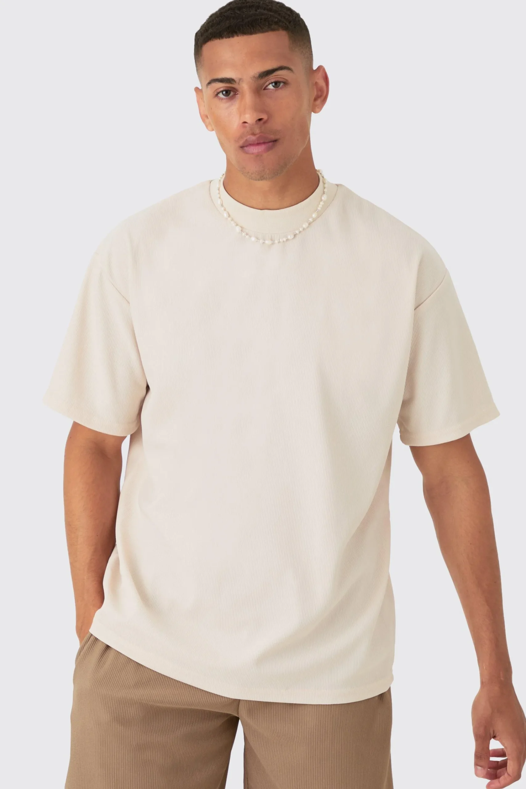 Oversized Extended Neck Ottoman Rib T-shirt | UK^boohooMAN Clearance