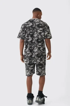 boohooMAN Oversized Extended Neck OFCL Concrete Print T-shirt & Short Set | UK| Sets & Co-Ords|Tracksuits