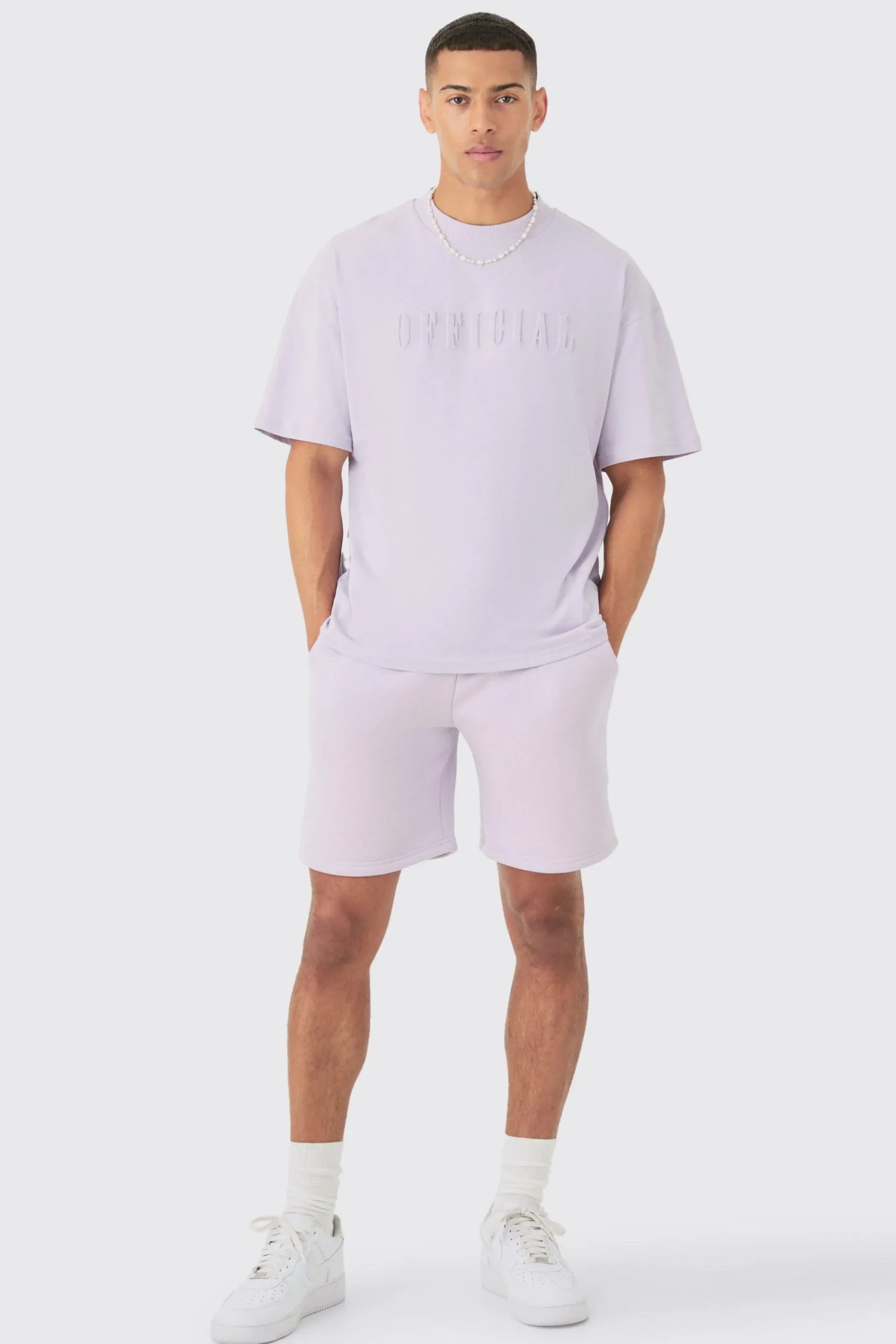 boohooMAN Oversized Extended Neck Official Embossed T-shirt And Relaxed Short Set | UK| Sets & Co-Ords|Tracksuits