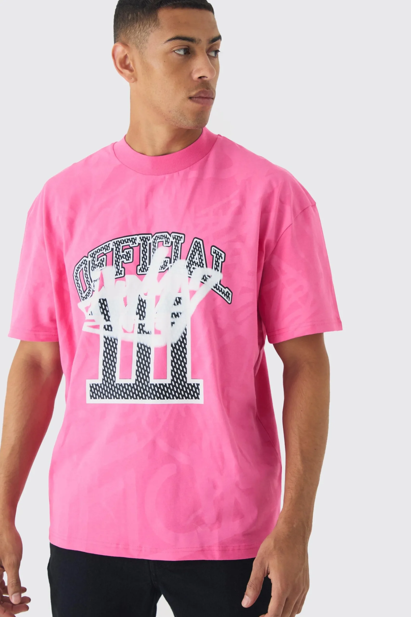 Oversized Extended Neck Official Graffiti Print Wash T-shirt | UK^boohooMAN Sale