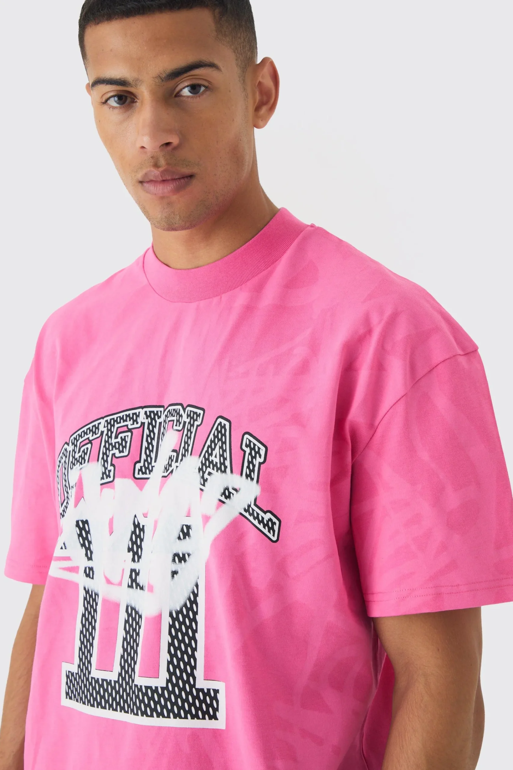 Oversized Extended Neck Official Graffiti Print Wash T-shirt | UK^boohooMAN Sale