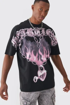 Oversized Extended Neck Over The Seams Heartless T-shirt | UK^boohooMAN Outlet