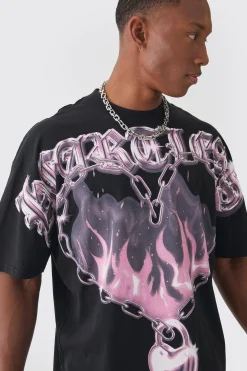 Oversized Extended Neck Over The Seams Heartless T-shirt | UK^boohooMAN Outlet