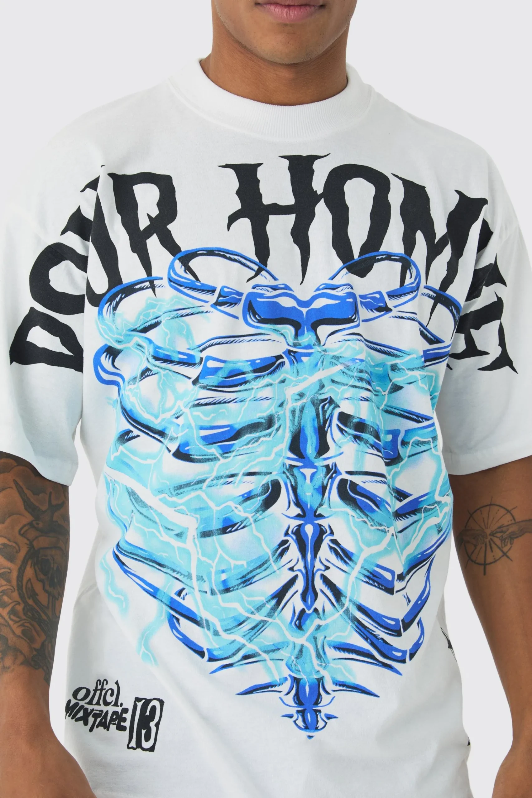 Oversized Extended Neck Over The Seams Print T-Shirt | UK^boohooMAN Discount