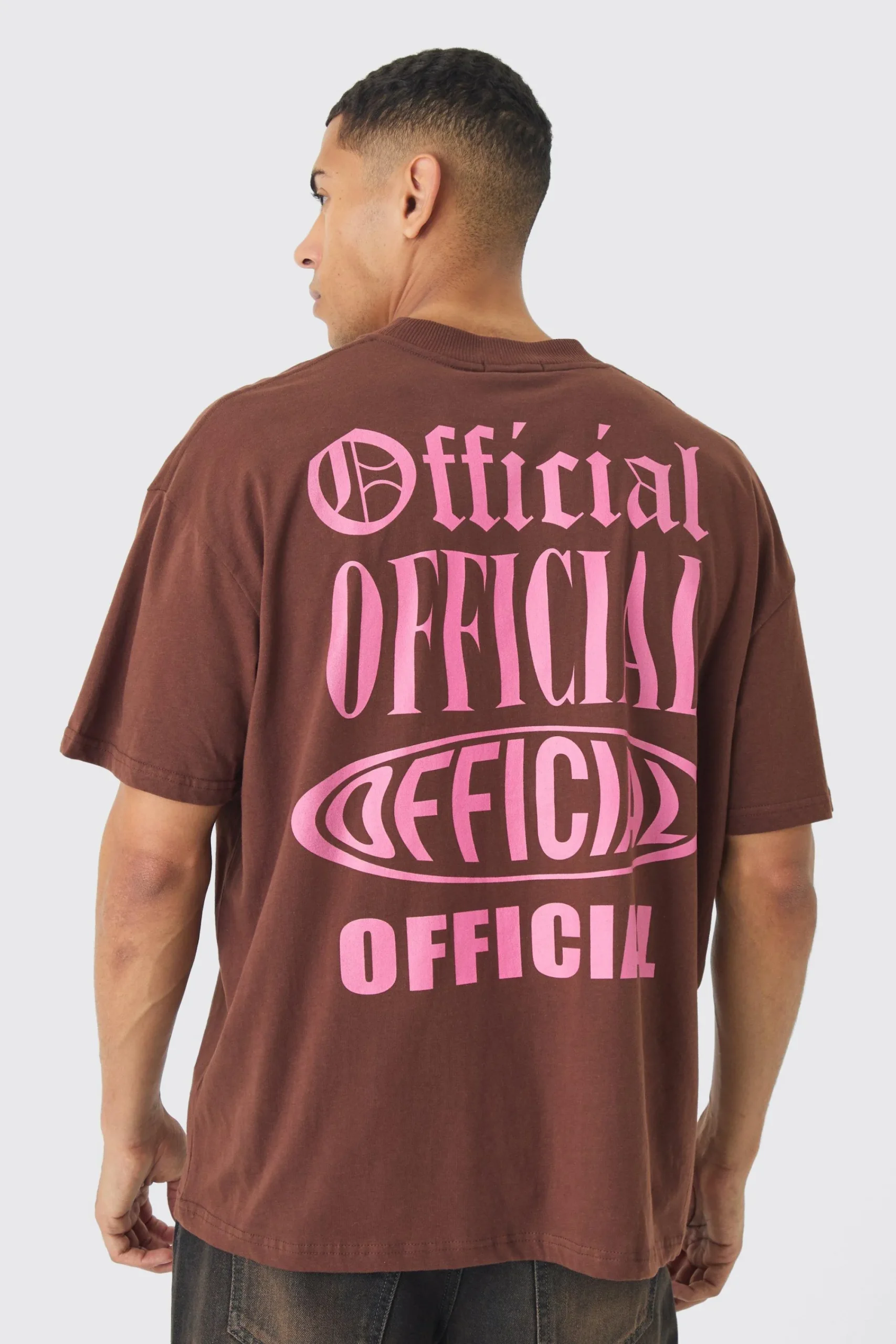 Oversized Extended Neck Official Back Print T-Shirt | UK^boohooMAN Outlet