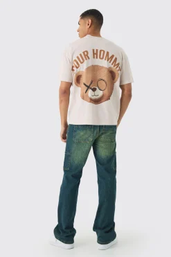 Oversized Extended Neck Over Seams Pour Homme Teddy Print T-Shirt | UK^boohooMAN Best