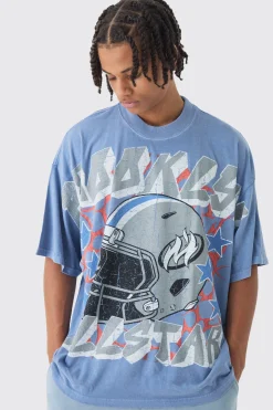 Oversized Extended Neck Over The Seams Wash Varsity T-Shirt | UK^boohooMAN Best