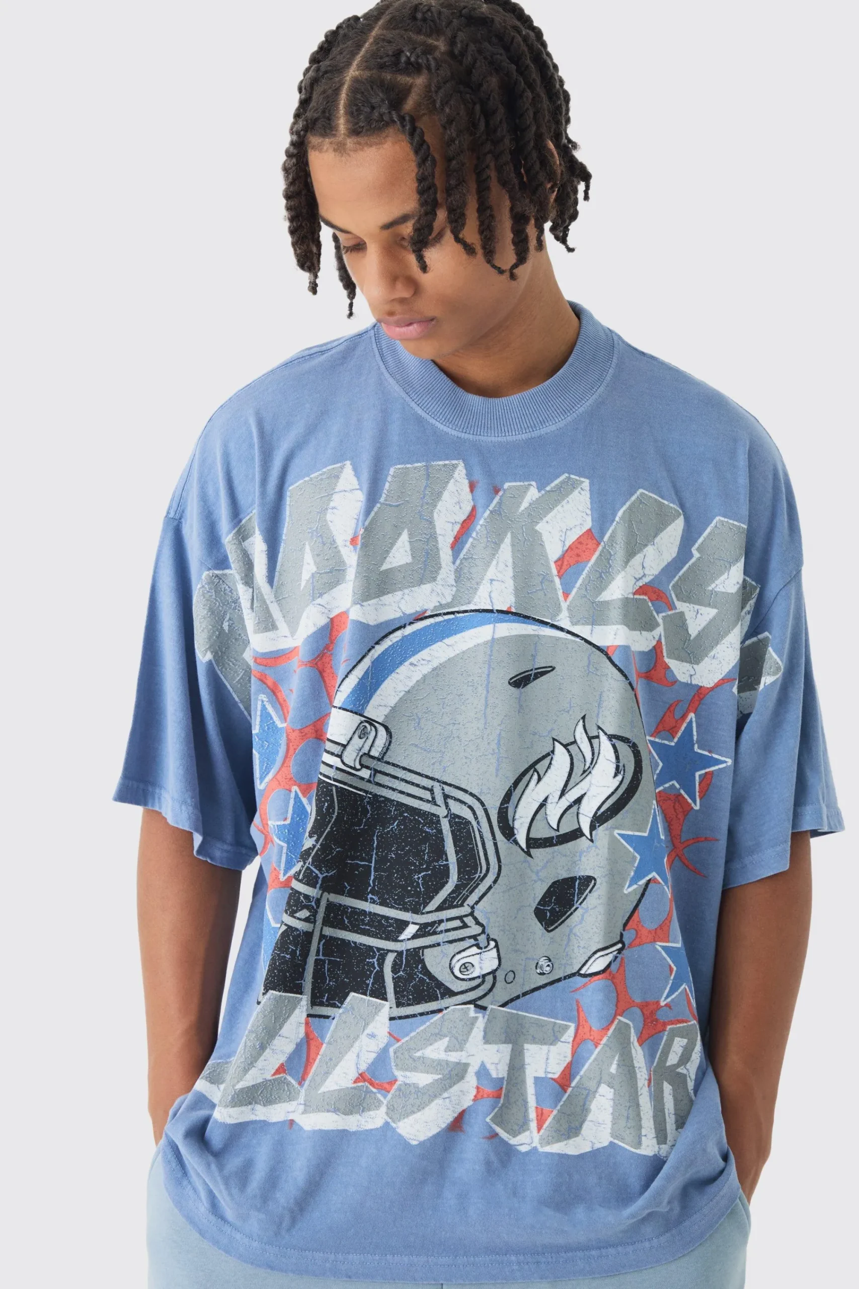 Oversized Extended Neck Over The Seams Wash Varsity T-Shirt | UK^boohooMAN Best