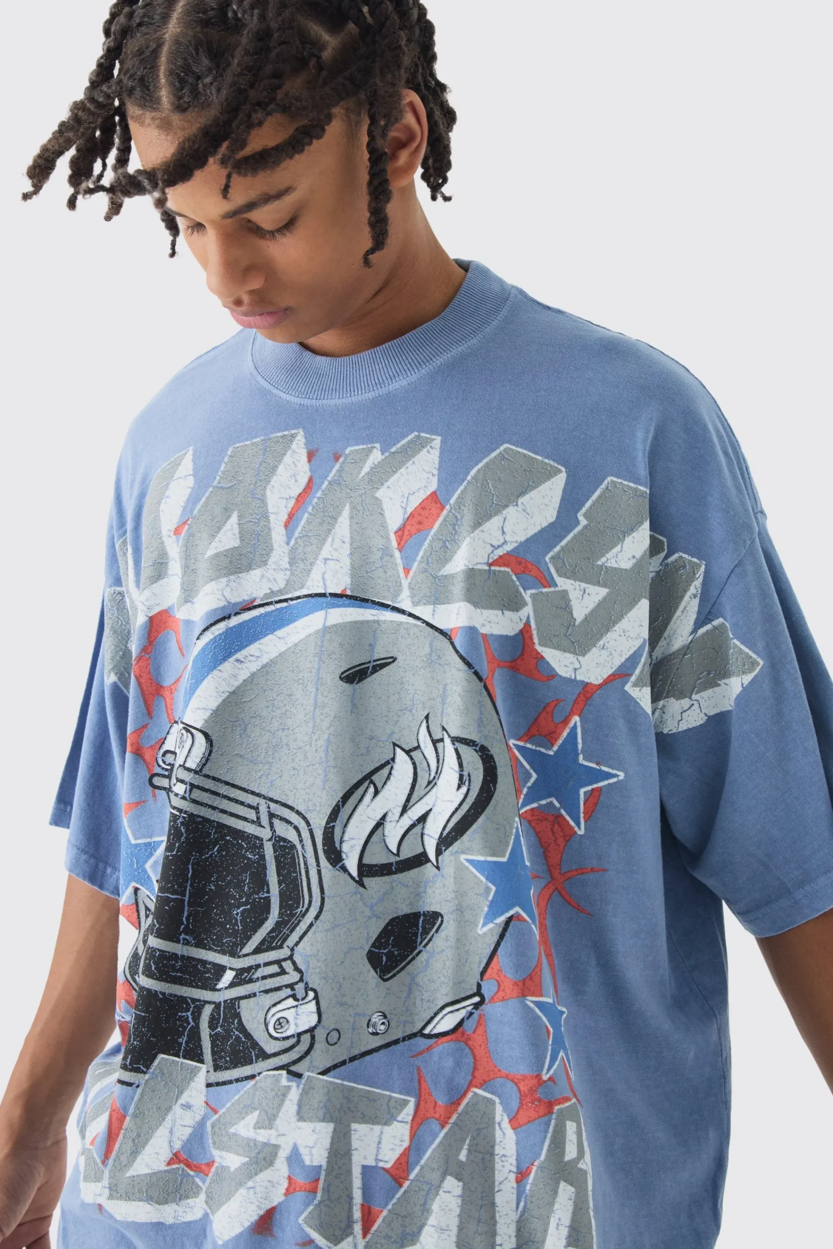 Oversized Extended Neck Over The Seams Wash Varsity T-Shirt | UK^boohooMAN Best