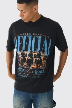 Oversized Extended Neck Official Horse Western Print T-Shirt | UK^boohooMAN Clearance