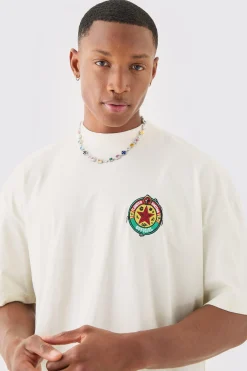 Oversized Extended Neck Printed Homme Embroidered T-shirt | UK^boohooMAN Online