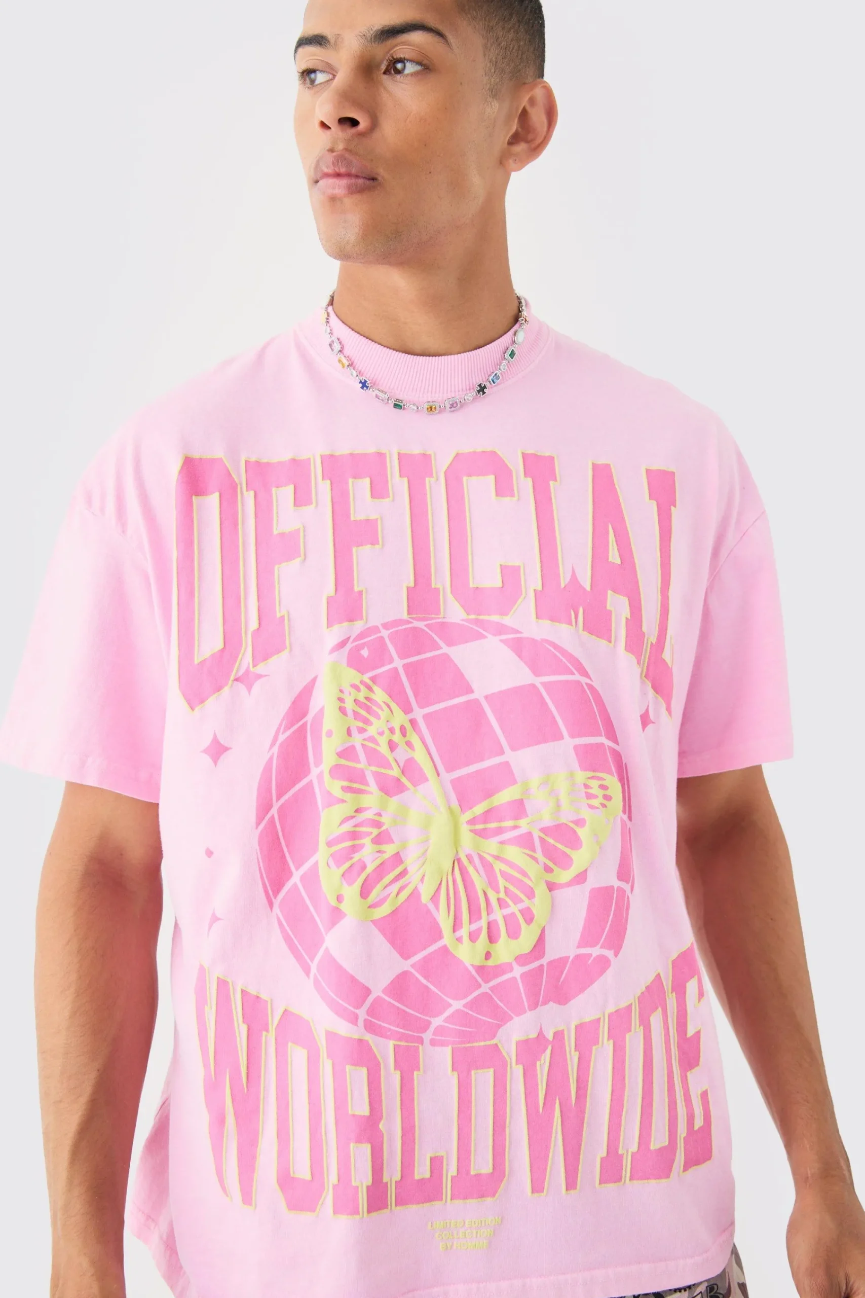 Oversized Extended Neck Puff Print Disco Ball Wash T-shirt | UK^boohooMAN Outlet