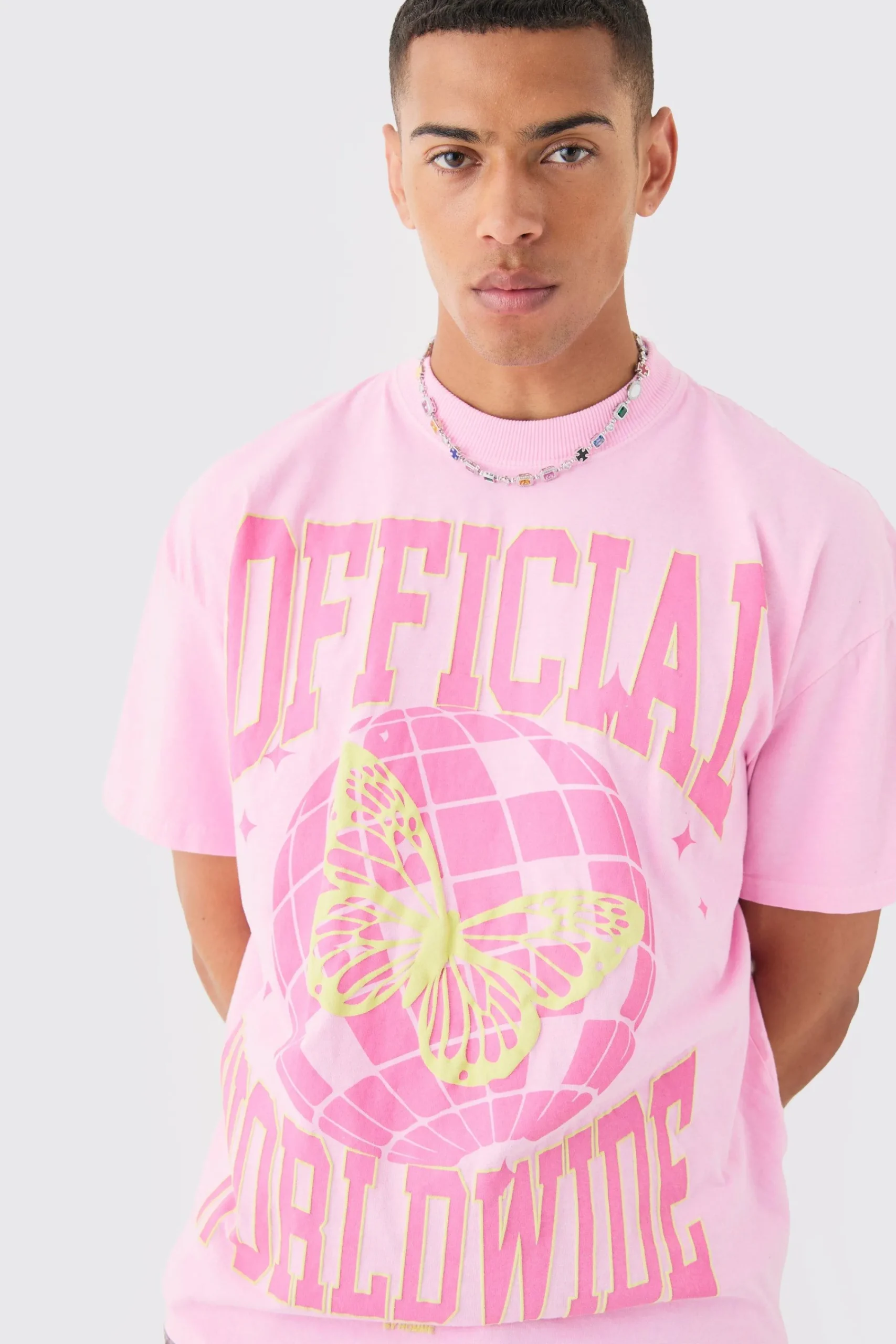 Oversized Extended Neck Puff Print Disco Ball Wash T-shirt | UK^boohooMAN Outlet