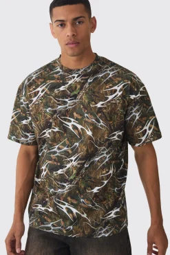 Oversized Extended Neck Printed T-shirt | UK^boohooMAN Outlet