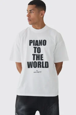 Oversized Extended Neck Piano To The World T-Shirt | UK^boohooMAN Best