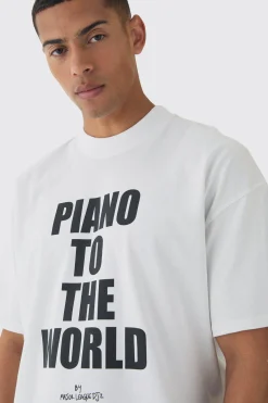 Oversized Extended Neck Piano To The World T-Shirt | UK^boohooMAN Best