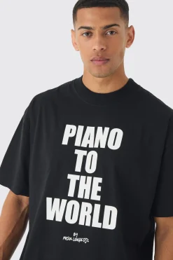 Oversized Extended Neck Piano To The World T-Shirt | UK^boohooMAN