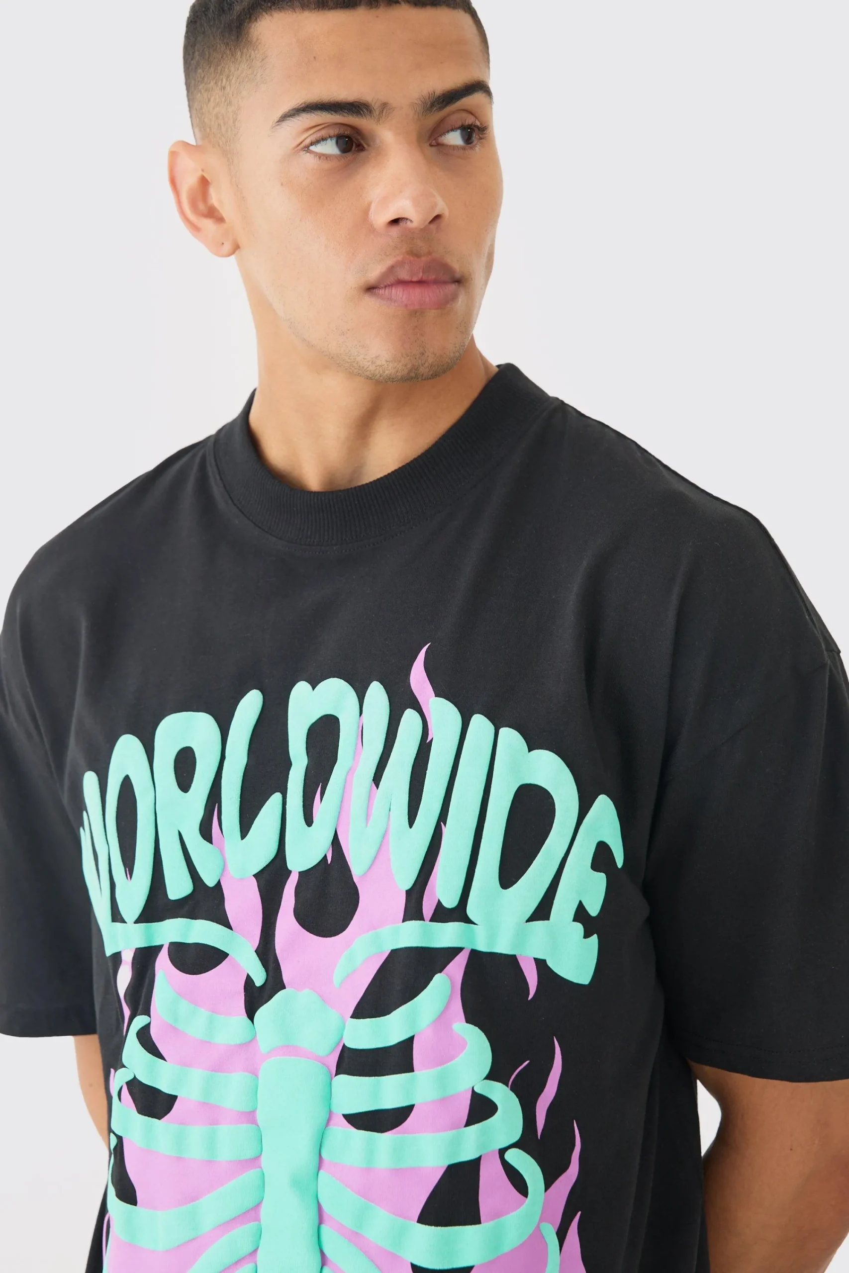 Oversized Extended Neck Rib Cage Puff Print T-shirt | UK^boohooMAN Best