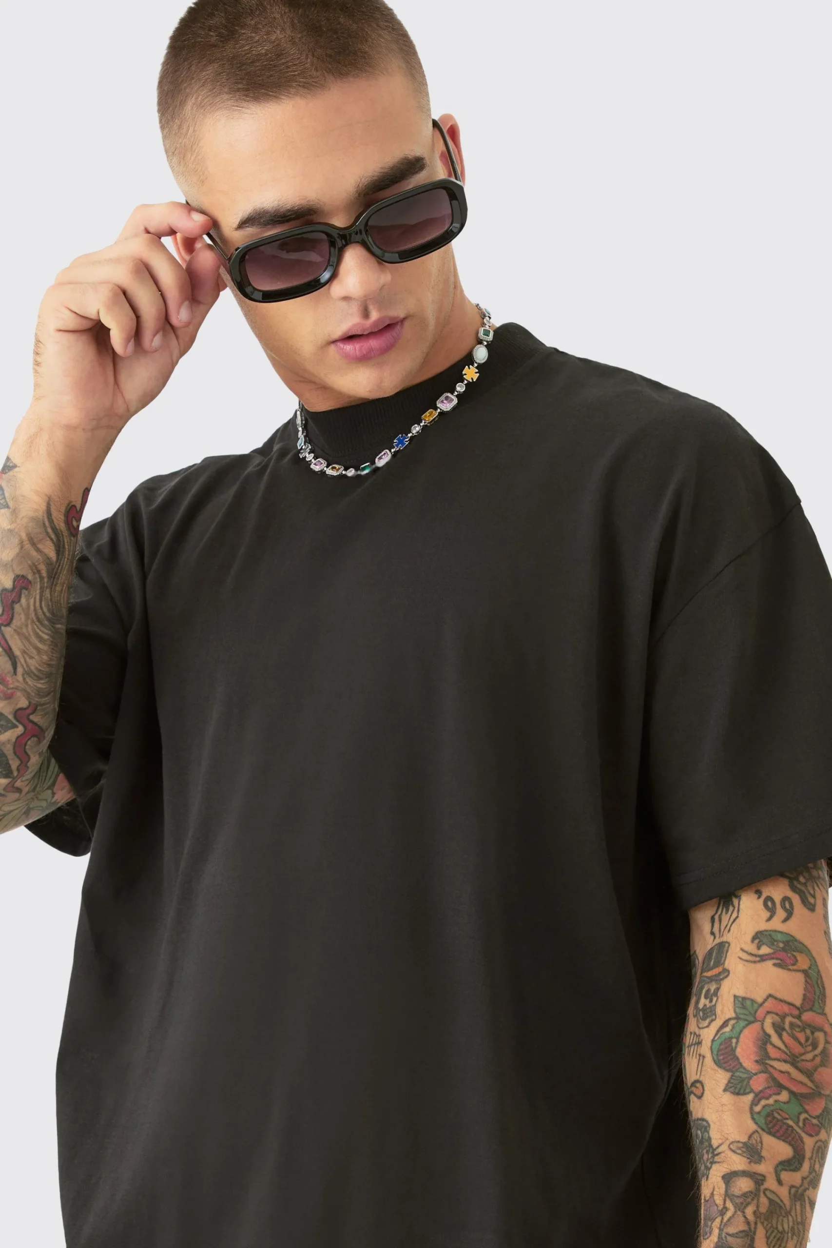 Oversized Extended Neck Race Car Graphic Back Print T-shirt | UK^boohooMAN Sale