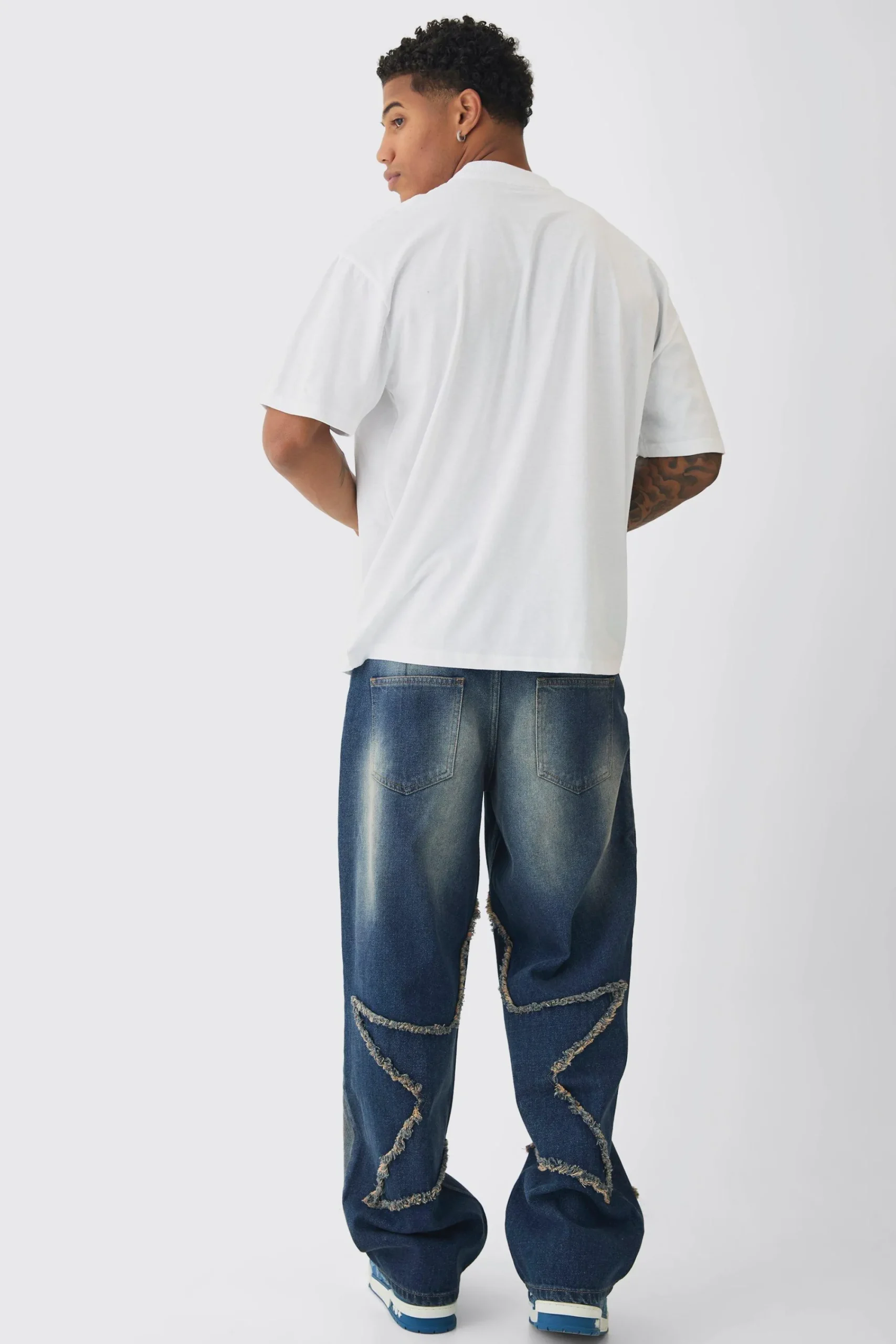 Oversized Extended Neck Racing Print T-Shirt | UK^boohooMAN New