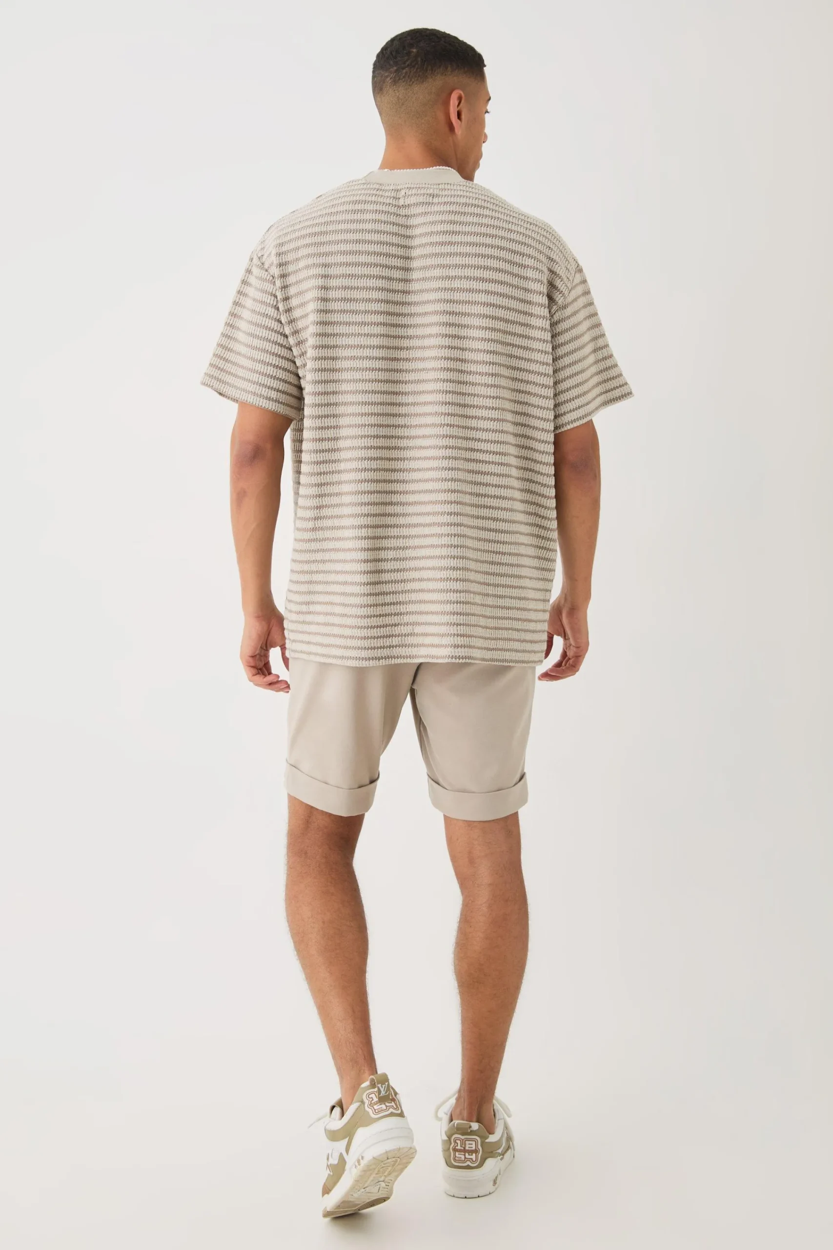 Oversized Extended Neck Striped Textured T-shirt | UK^boohooMAN Best
