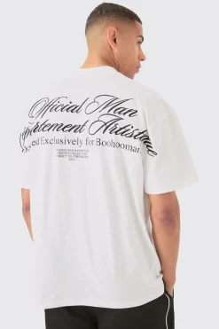 Oversized Extended Neck Slogan Embroidered Heavyweight T-shirt | UK^boohooMAN Outlet