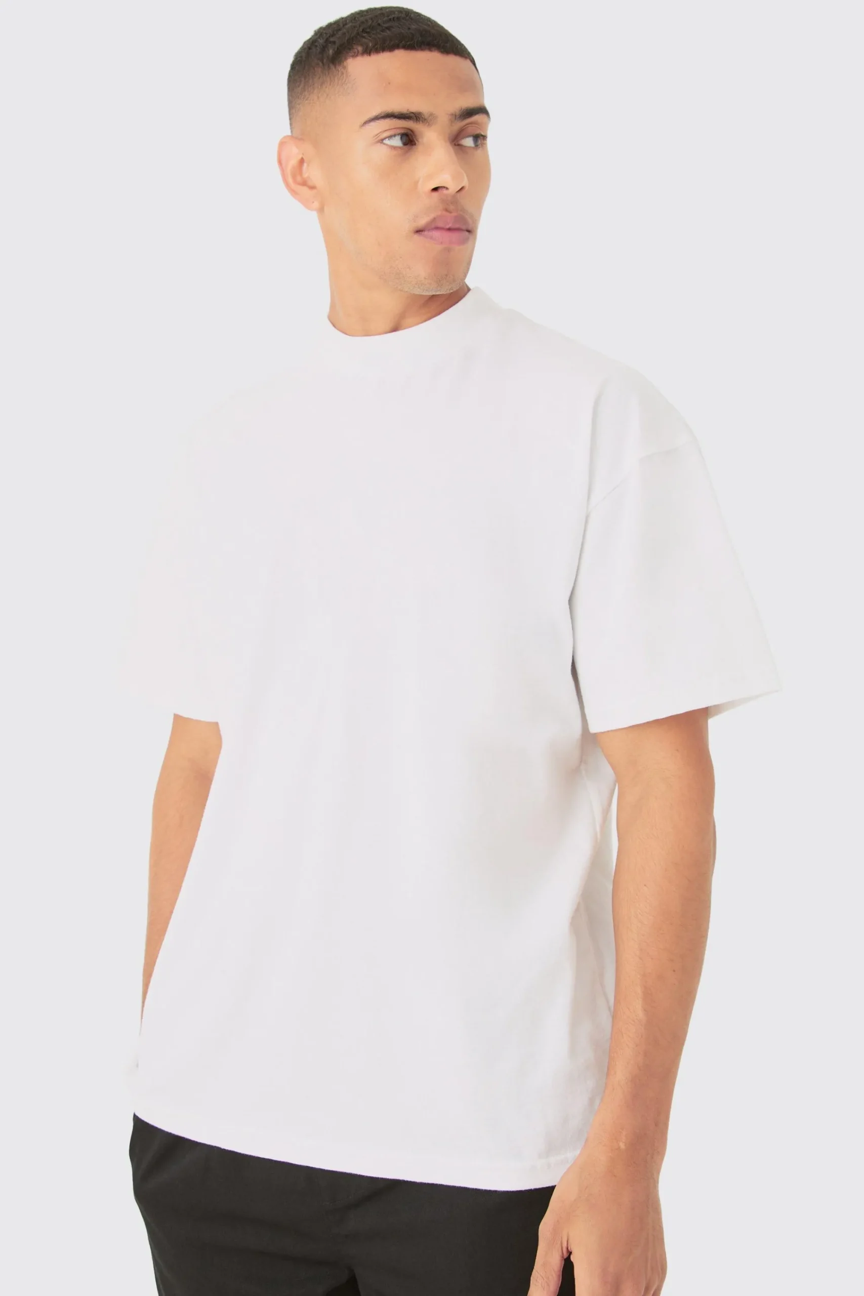 Oversized Extended Neck Slogan Embroidered Heavyweight T-shirt | UK^boohooMAN Outlet