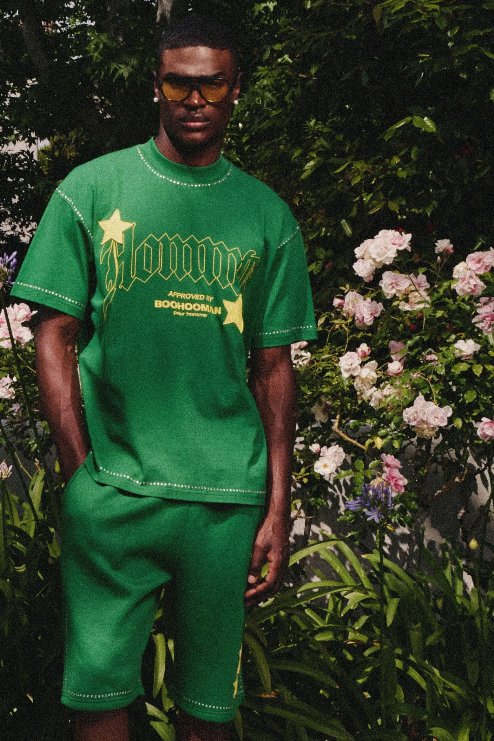 boohooMAN Oversized Extended Neck Star Rhinestone T-shirt & Short Set | UK| Sets & Co-Ords|Tracksuits