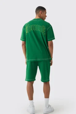 boohooMAN Oversized Extended Neck Star Rhinestone T-shirt & Short Set | UK| Sets & Co-Ords|Tracksuits