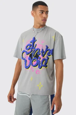 Oversized Extended Neck Space Graphic T-shirt | UK^boohooMAN Online