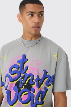 Oversized Extended Neck Space Graphic T-shirt | UK^boohooMAN Online