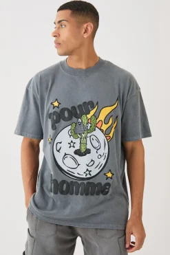 Oversized Extended Neck Space Puff Print T-shirt | UK^boohooMAN Discount