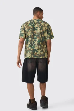 Oversized Extended Neck Star Camo T-shirt | UK^boohooMAN Clearance