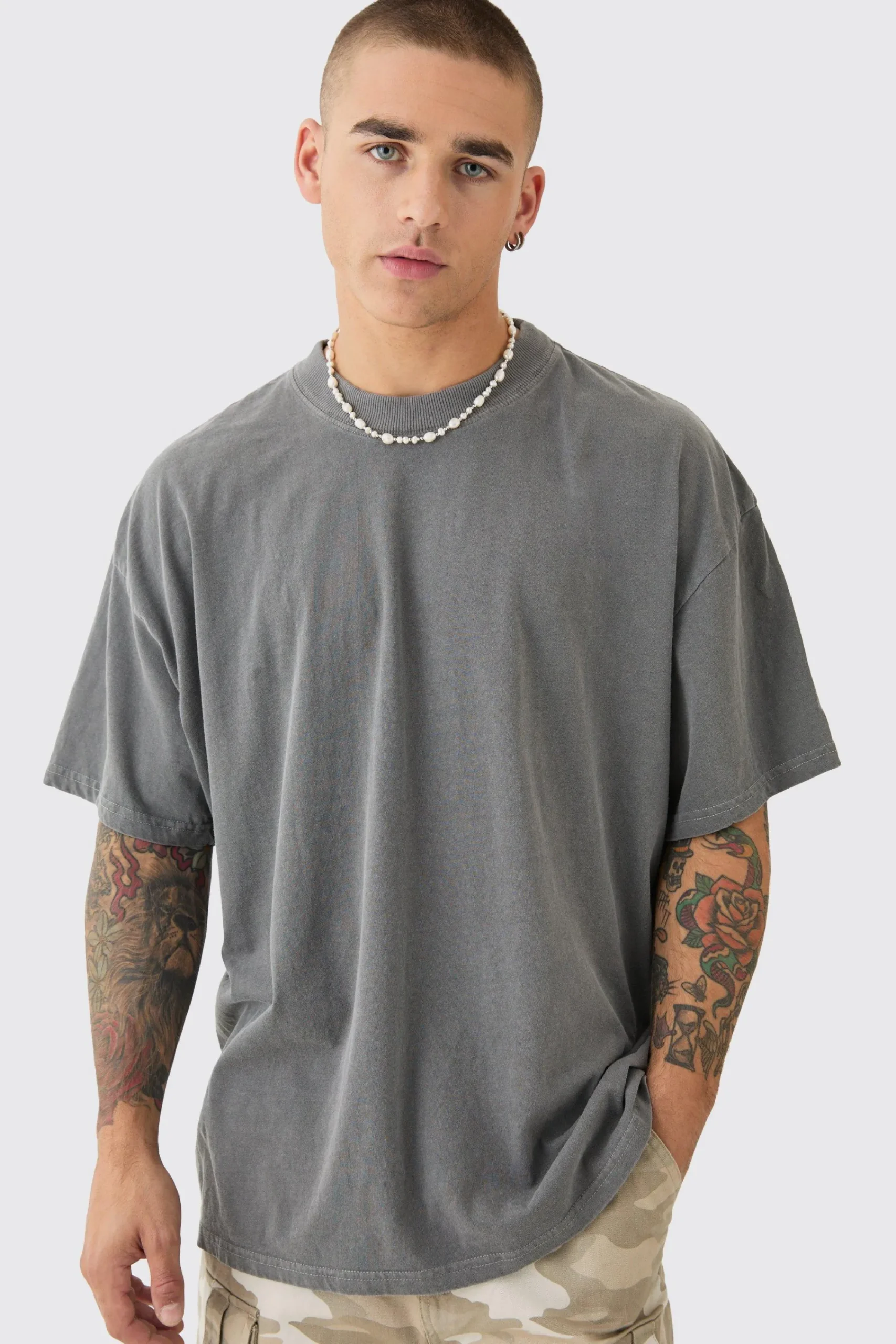 Oversized Extended Neck Skeleton Homme Back Print T-shirt | UK^boohooMAN