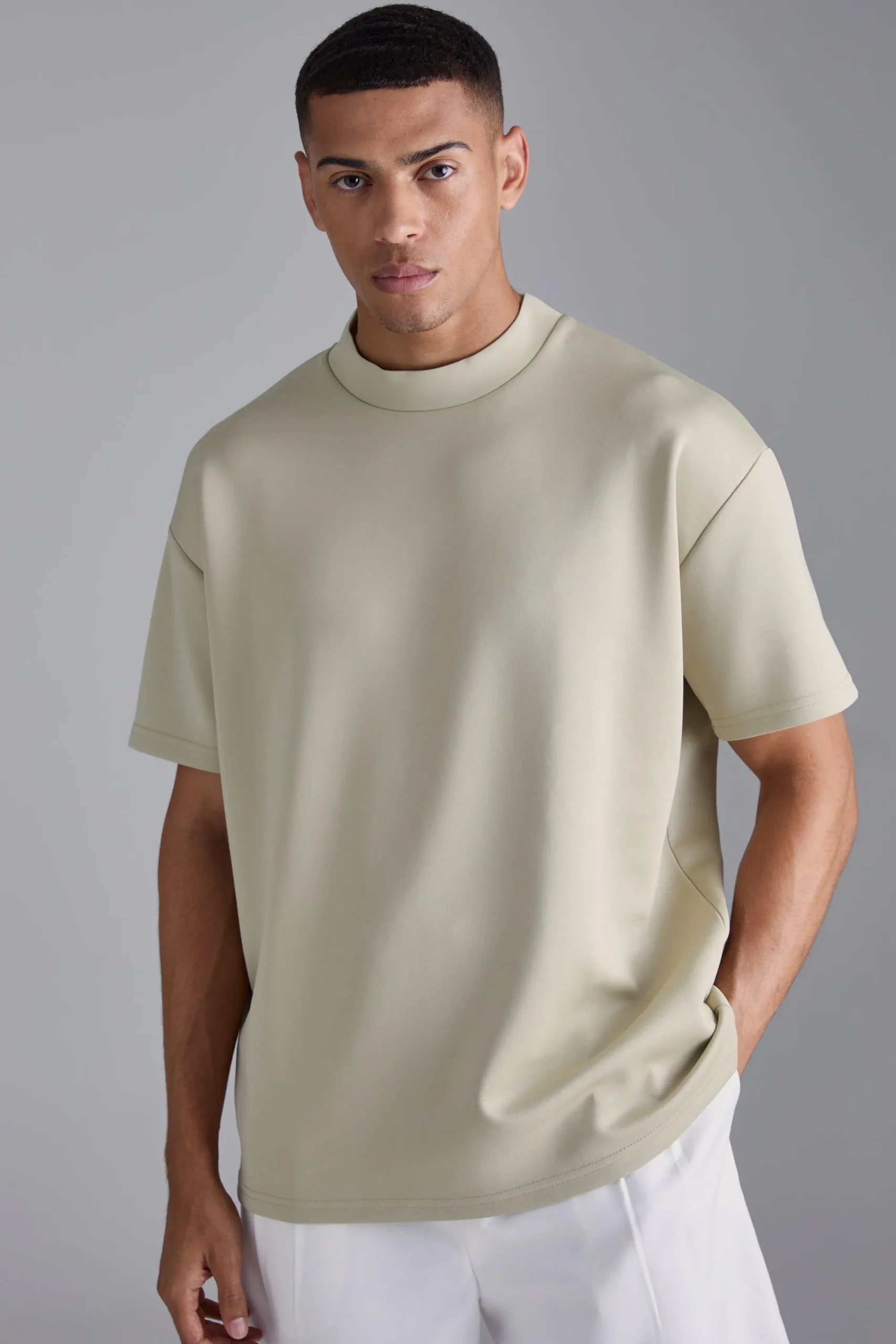 Oversized Extended Neck Scuba T-shirt | UK^boohooMAN