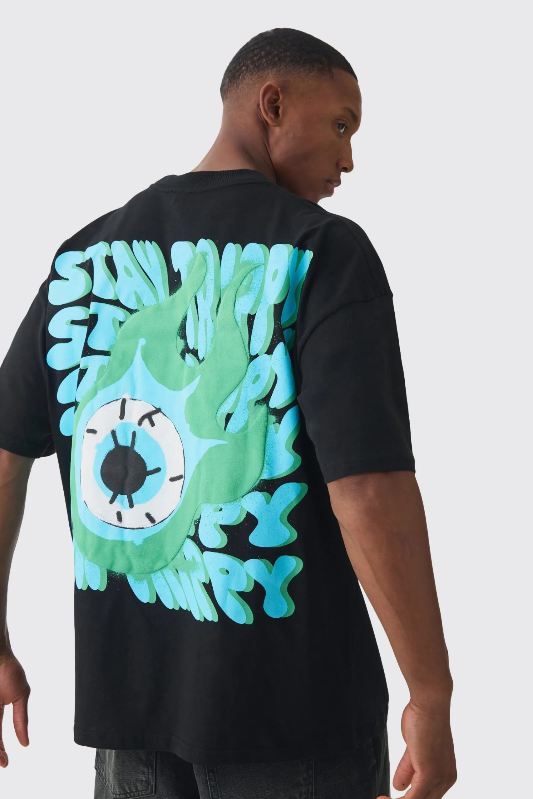 Oversized Extended Neck Stay Trippy Graphic T-shirt | UK^boohooMAN Discount