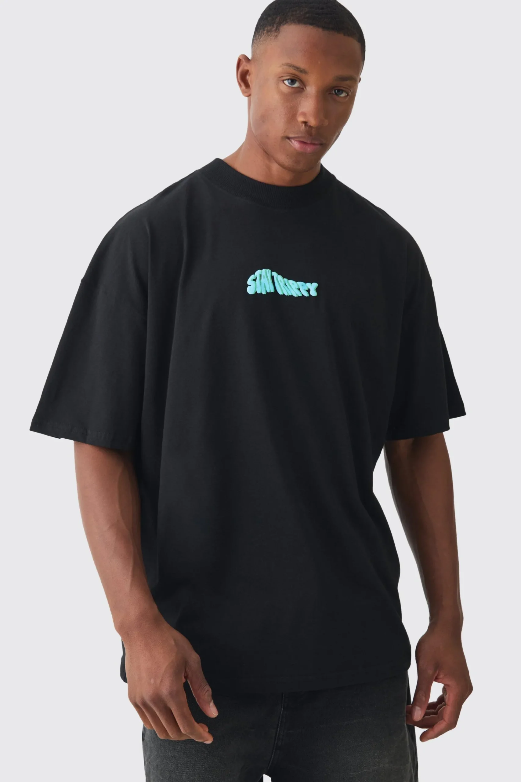 Oversized Extended Neck Stay Trippy Graphic T-shirt | UK^boohooMAN Discount