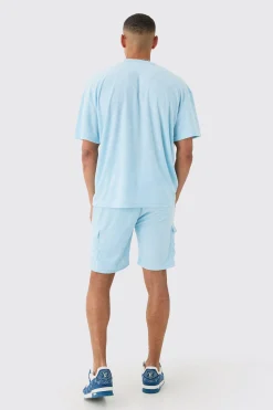 boohooMAN Oversized Extended Neck Towelling T-shirt & Cargo Shorts | UK| Shorts|Sets & Co-Ords